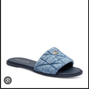 Coach Light Blue Quilted Denim Slide Sandal